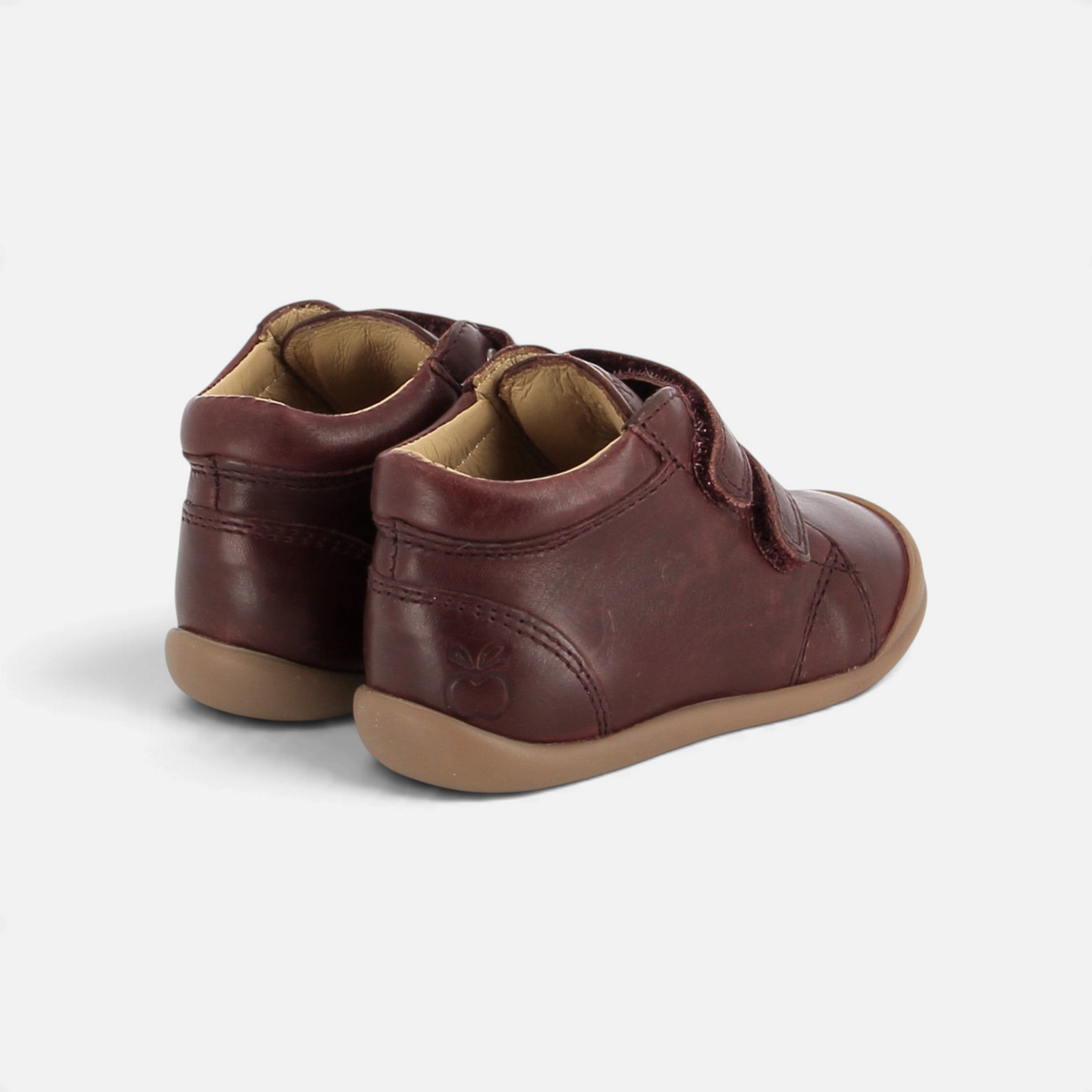 Chaussures montantes Pom d'Api Flex-Up Easy en cuir bordeaux avec semelle souple et double fermeture à scratch
