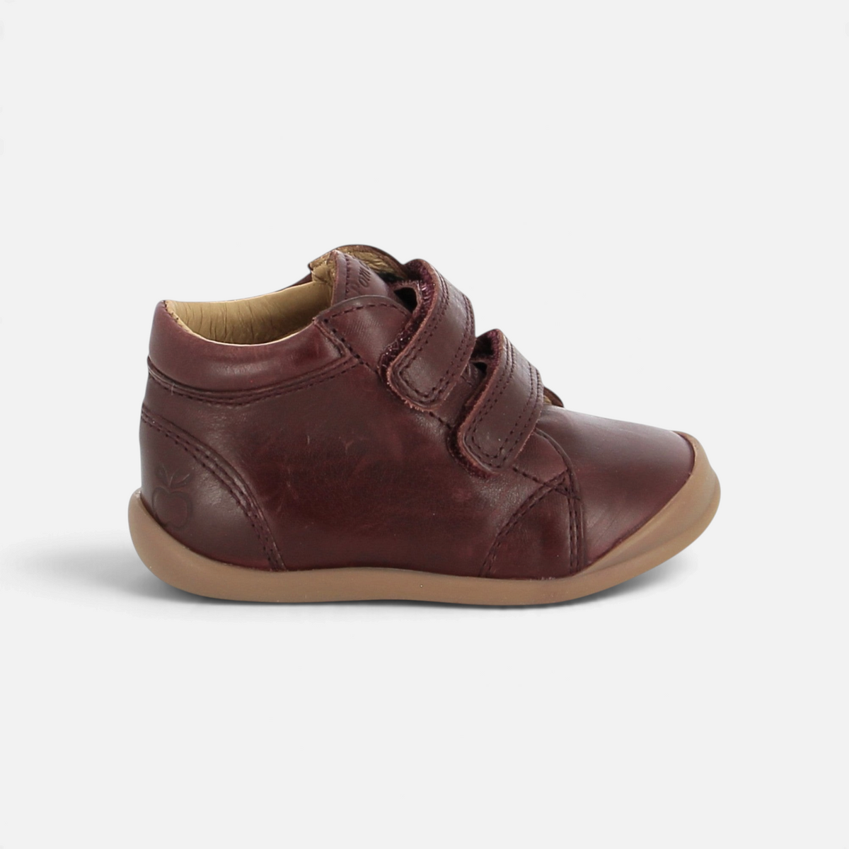 Chaussure montante Pom d'Api Flex-Up Easy en cuir bordeaux avec double bride scratch et semelle souple antidérapante