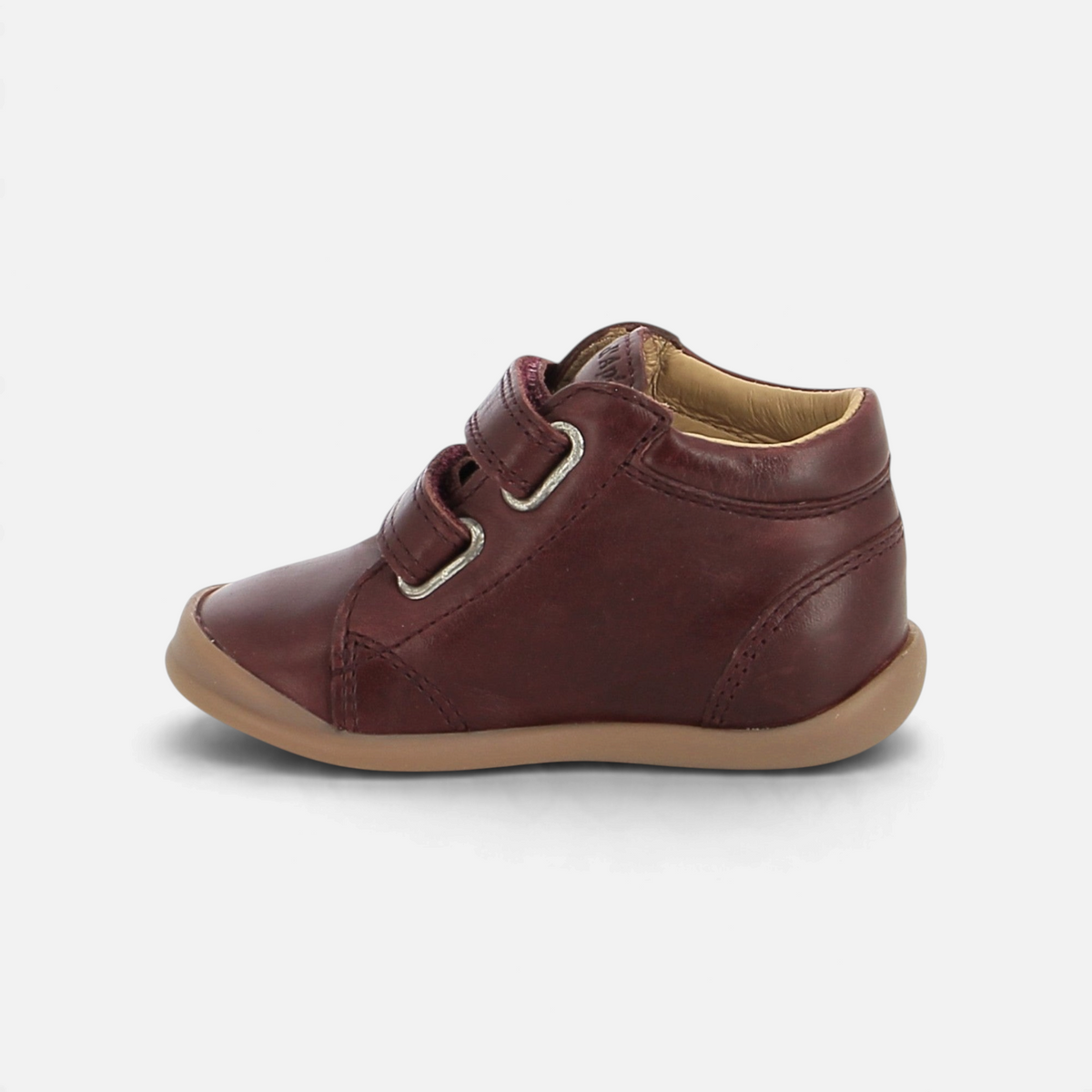 Chaussure montante Pom d'Api Flex-Up Easy en cuir bordeaux avec double fermeture scratch et semelle souple