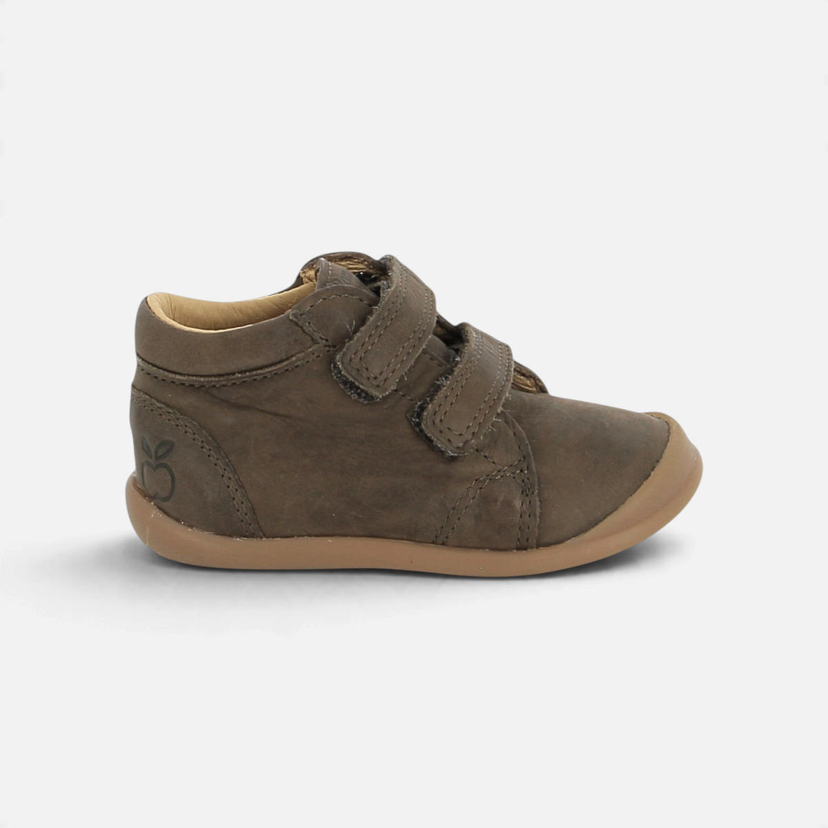 Chaussure montante Pom d'Api Flex-Up Easy en nubuck grainé brun avec double bride scratch et semelle souple