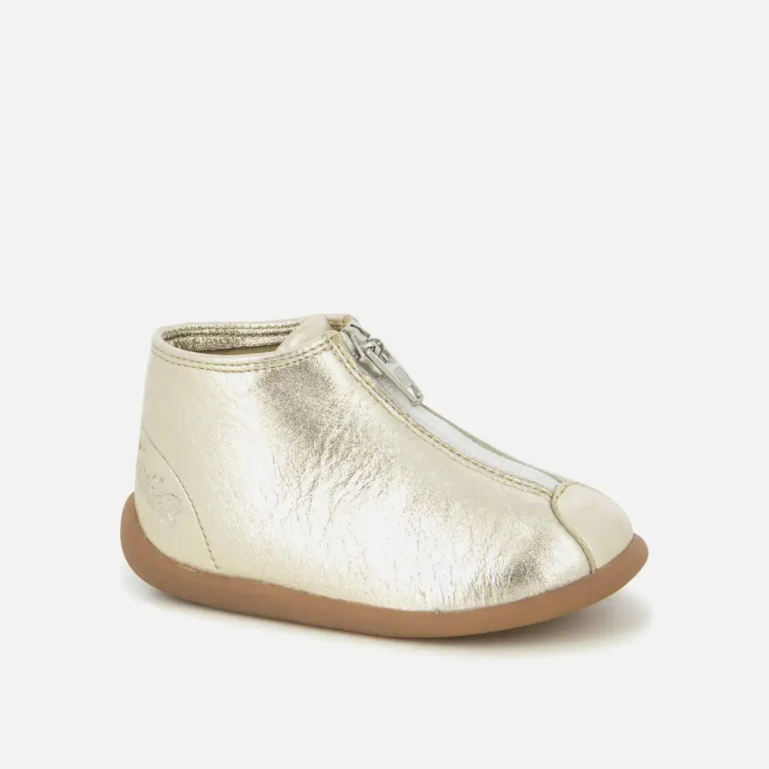 Babyschuhe aus Metallic-Leder in Platin - Home Zip