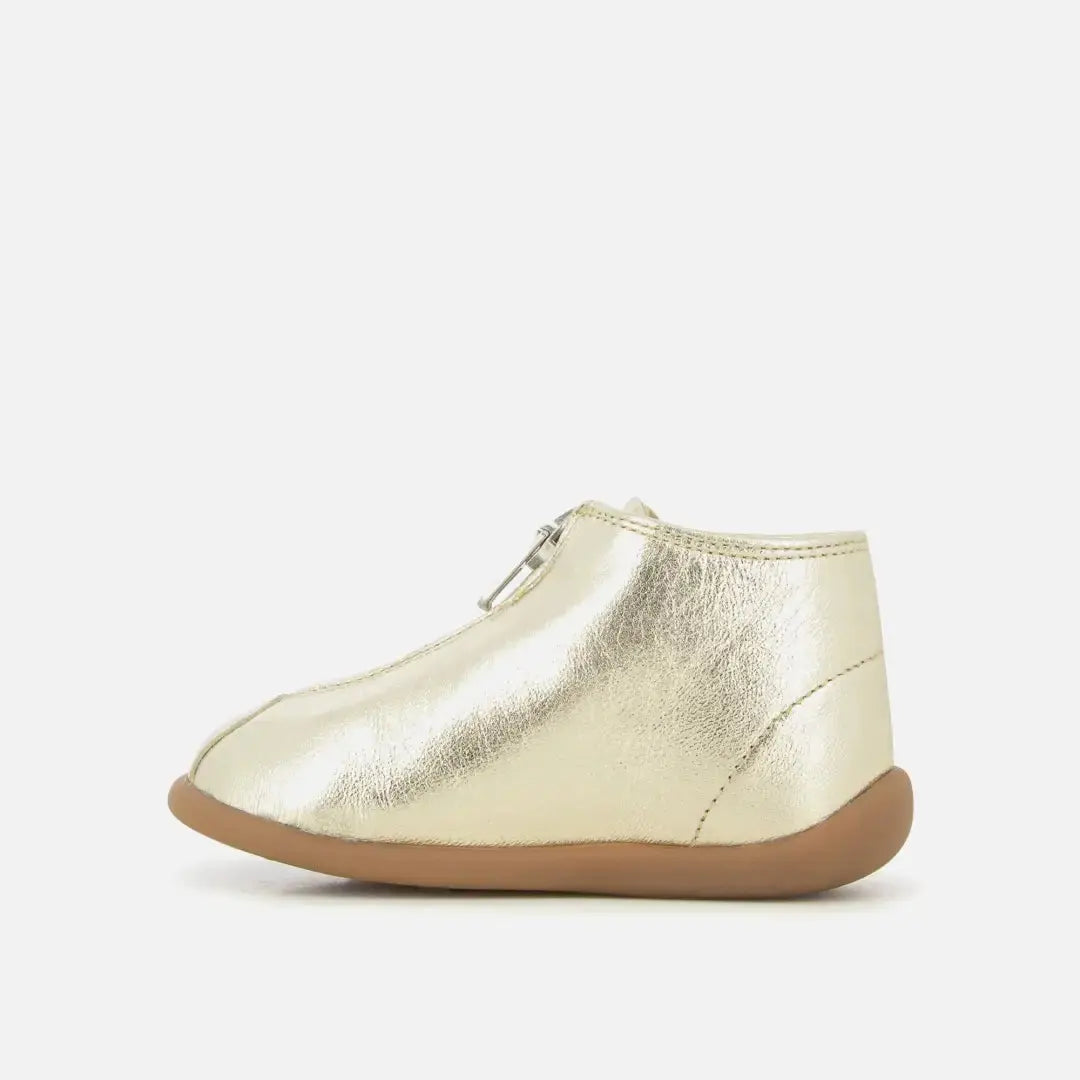 Babyschuhe aus Metallic-Leder in Platin - Home Zip