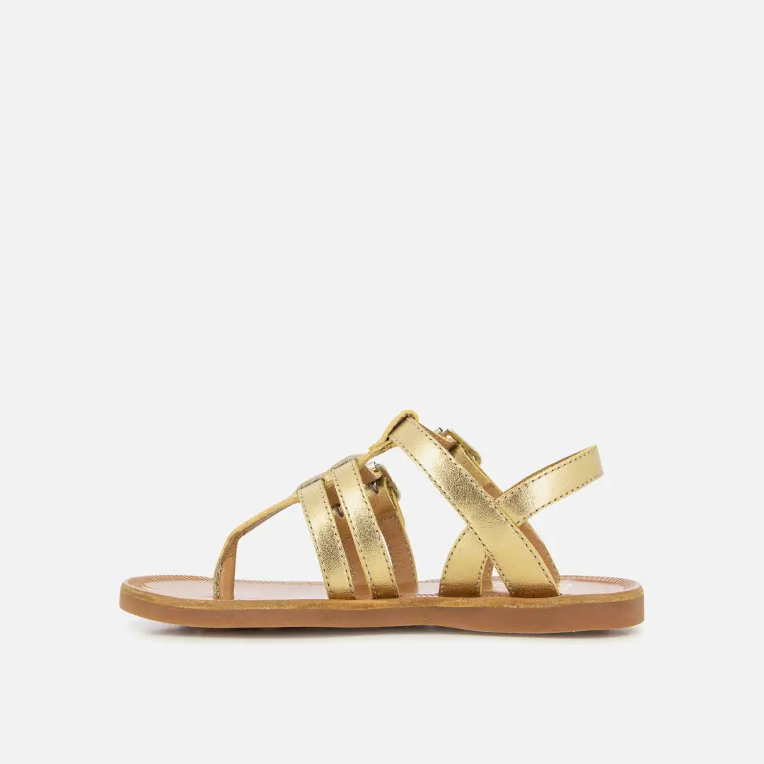 Sandale en cuir métallisé doré - Plagette Triton