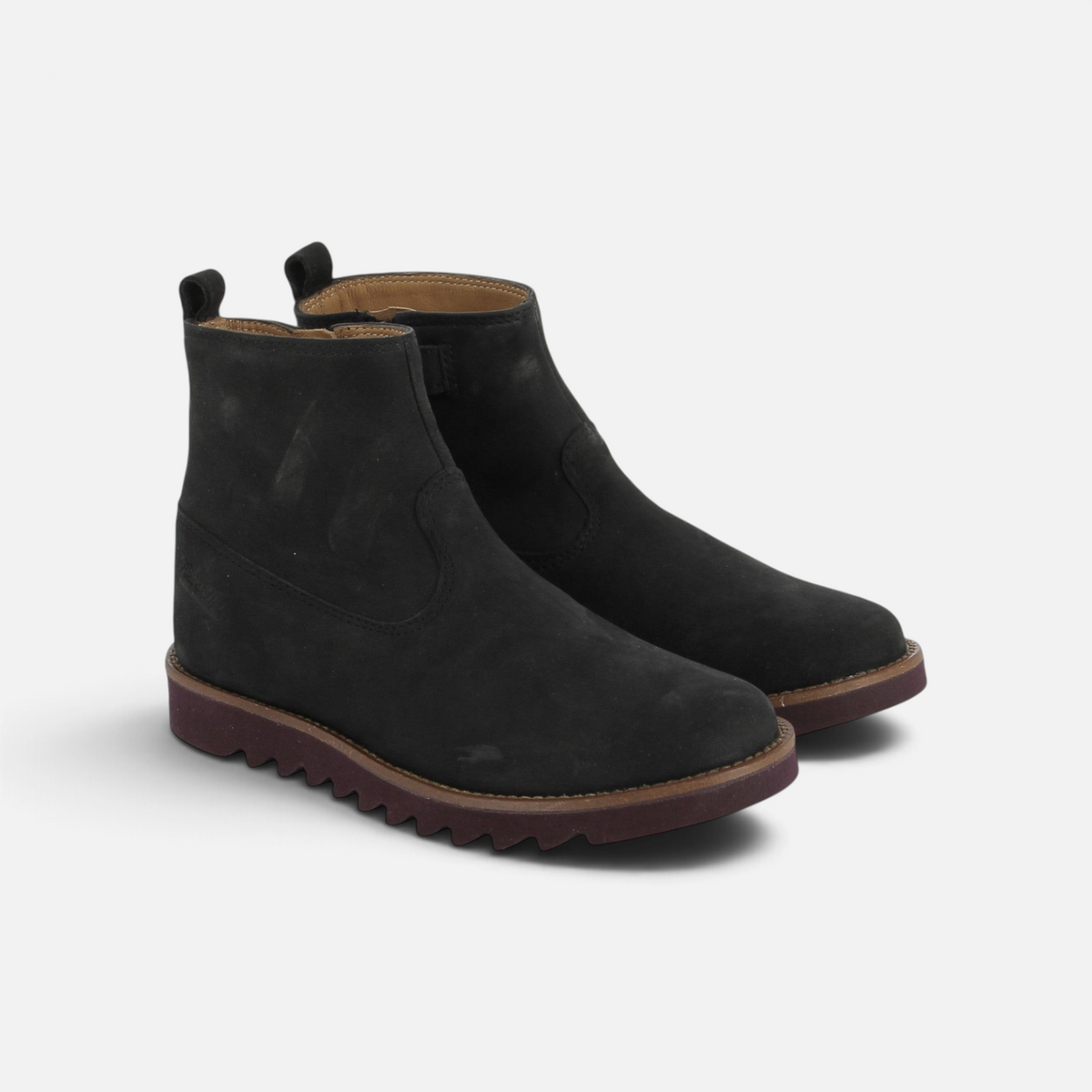 Bottines Pom d'Api Ripple en cuir velours noir avec semelle crantée en caoutchouc et fermeture éclair latérale