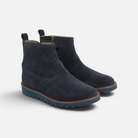 Bottines Pom d'Api Ripple en velours bleu marine avec fermeture éclair intérieure et semelle crantée en caoutchouc