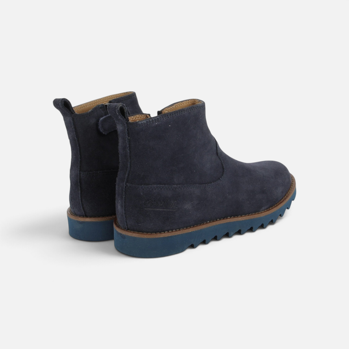Bottines Pom d'Api Ripple en velours bleu marine avec semelle crantée antidérapante et fermeture éclair intérieure