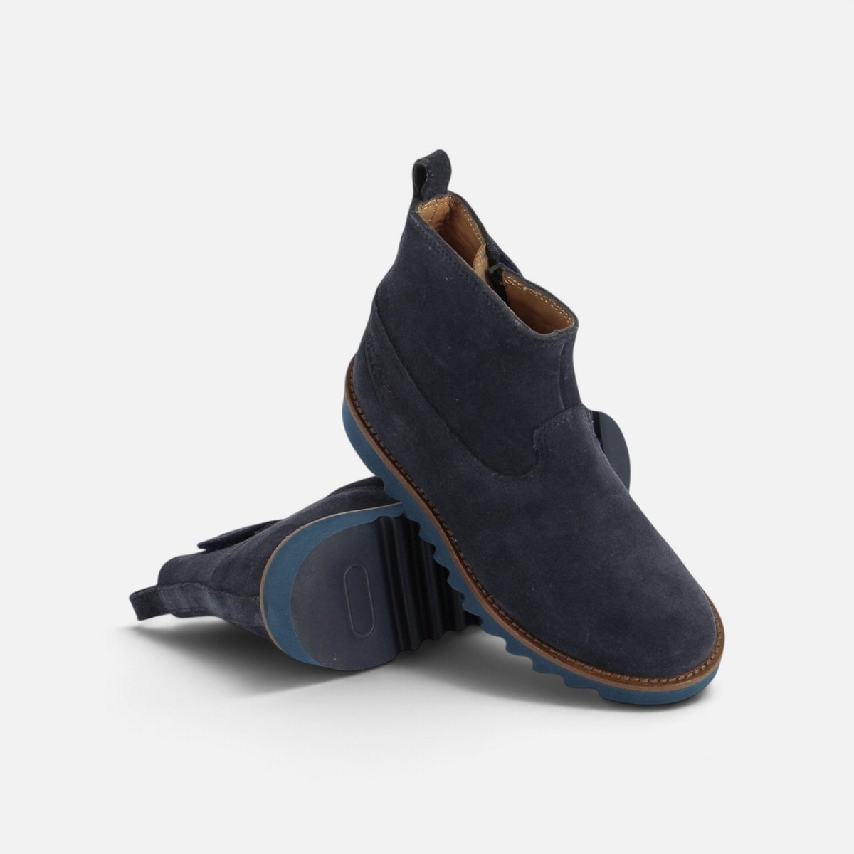 Bottines Pom d'Api Ripple en velours bleu marine avec semelle crantée antidérapante et fermeture éclair intérieure