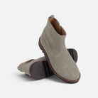 Bottines Pom d'Api Ripple en cuir velours taupe avec semelle crantée antidérapante et fermeture éclair latérale