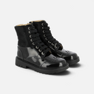 Pom d'Api id Hi Derby Boots in black patent leather and pony-style leather with a lug sole and laces