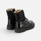 Pom d'Api id Hi Derby Ankle Boots in black patent leather and pony-style leather with a lug sole and zipper closure