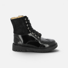 Pom d'Api id Hi Derby Boots in black patent leather and pony-style leather with a lug sole and laces
