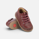 Pom d'Api Bordeaux leather first-step shoes with laces, side zipper, and flexible, non-slip sole