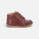 Pom d'Api , burgundy leather first-step shoes with laces and a flexible, non-slip sole