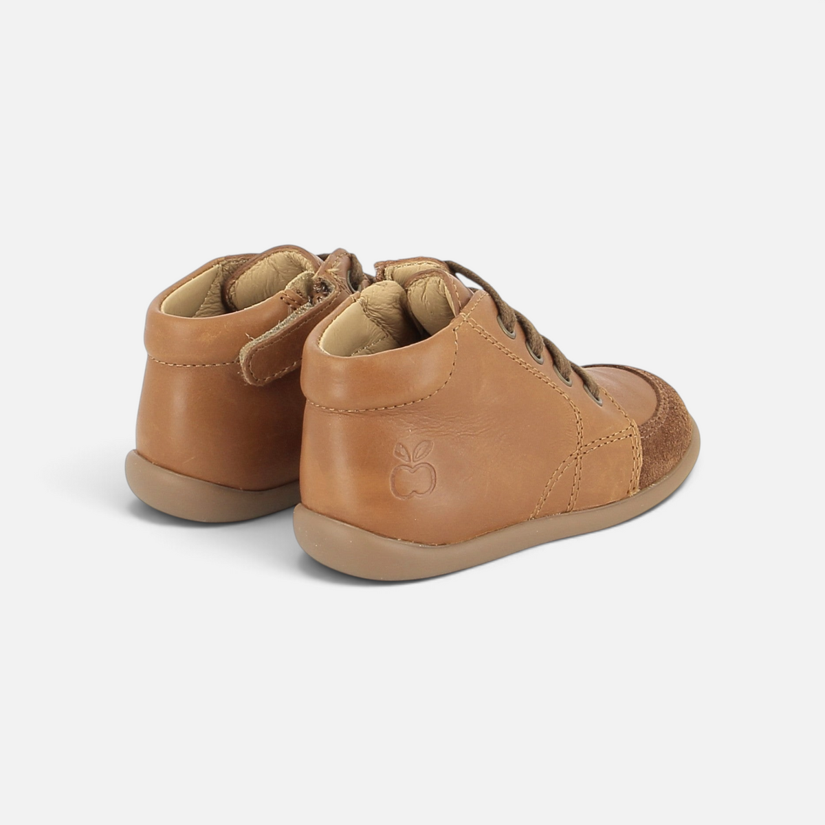 Pom d'Api First Steps Shoes in brown "cuoio" nappa leather with a flexible sole and side zipper closure
