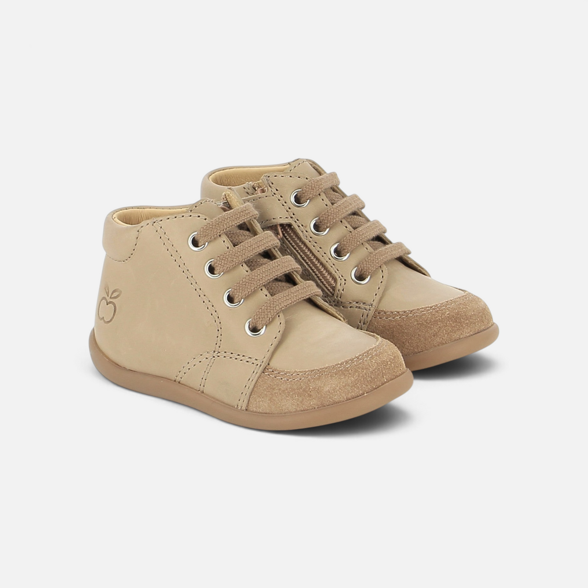 Pom d'Api First Steps Shoes in nappa leather and suede with a side zipper and a flexible, non-slip sole