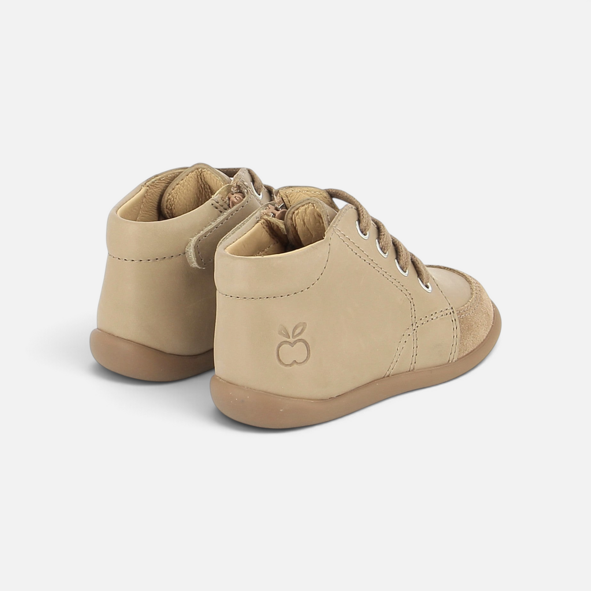 Pom d'Api First Steps Shoes in buff nappa leather with a side zipper and a flexible, non-slip sole