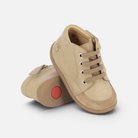 Pom d'Api Stand-Up Zippy First Steps Shoes in nappa leather color in suede with laces and a side zipper