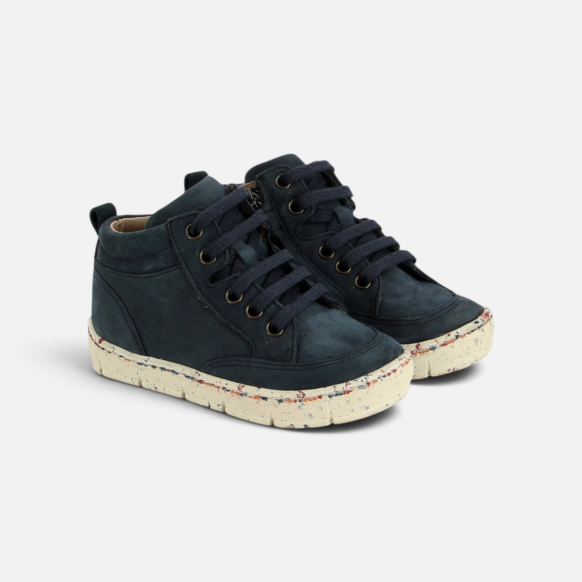 Baskets montantes Pom d'Api Start Skate SL en nubuck bleu océan avec semelle mouchetée et lacets assortis