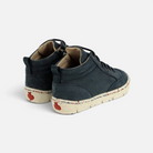 Baskets montantes Pom d'Api Start Skate SL en nubuck bleu océan avec semelle tachetée et logo pomme rouge au talon