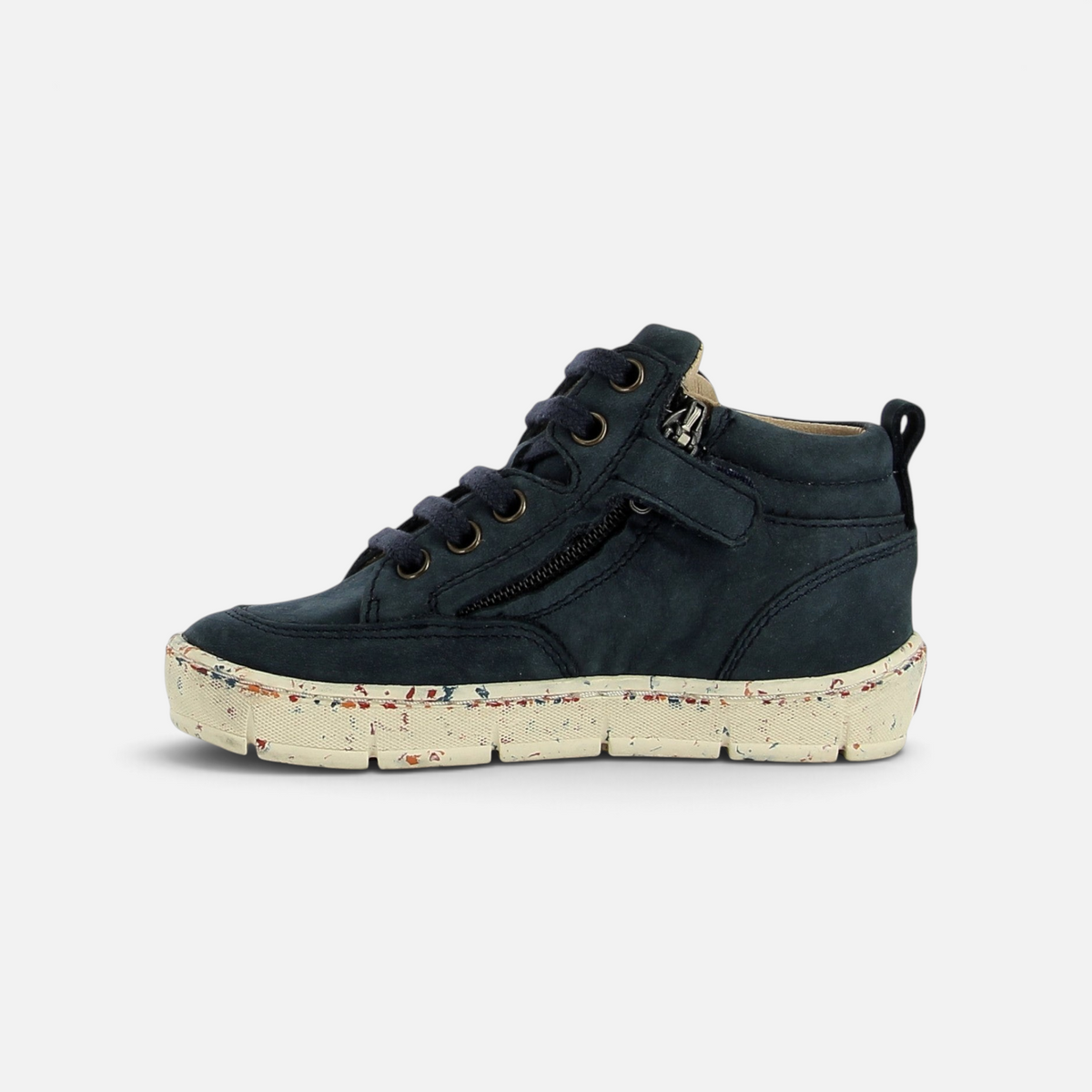 Baskets montantes Pom d'Api Start Skate SL en nubuck bleu océan avec semelle mouchetée et fermeture éclair latérale