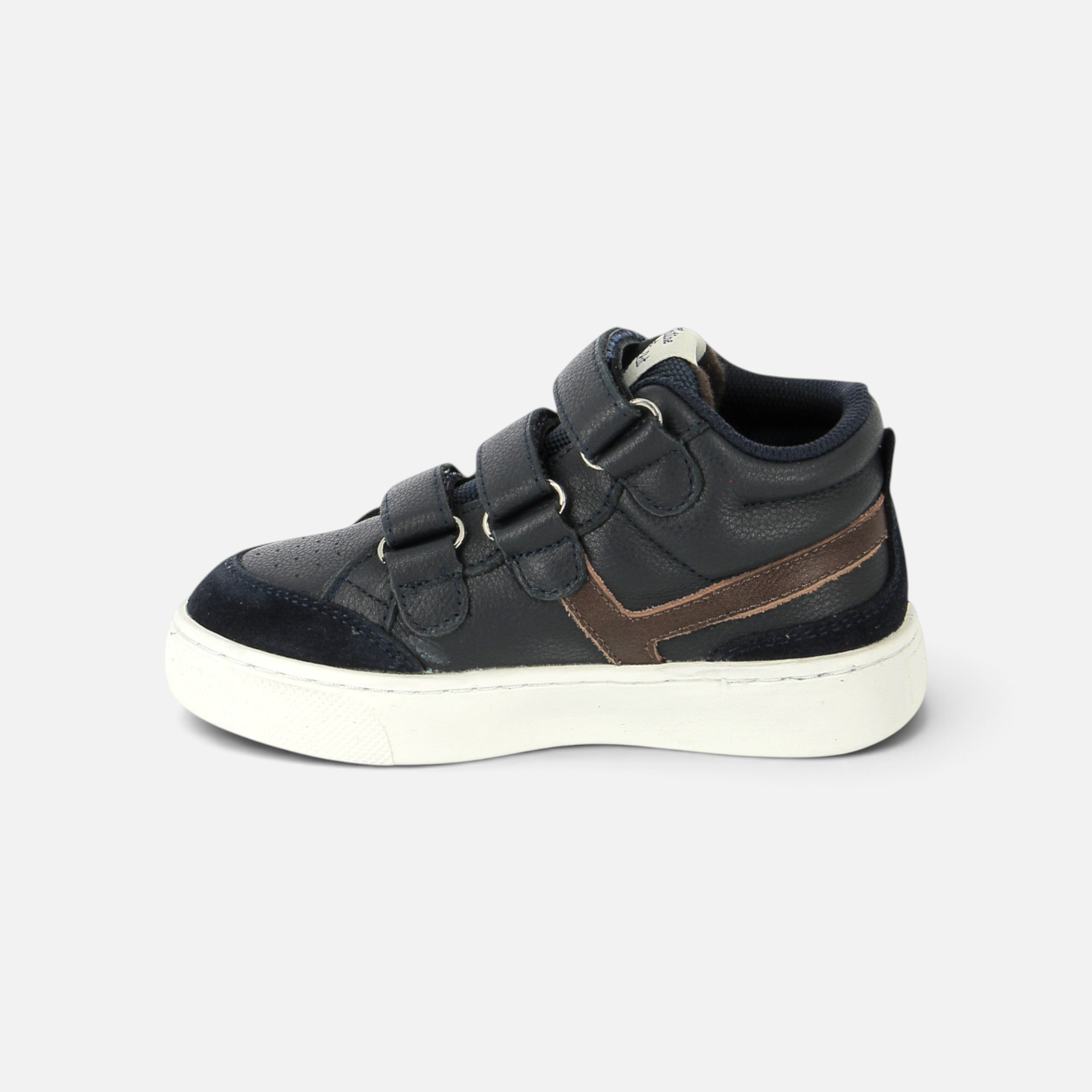 Pom d'Api TC 17 HI EASY hoge sneakers van blauw leer en chocoladebruin suède met klittenbandsluiting