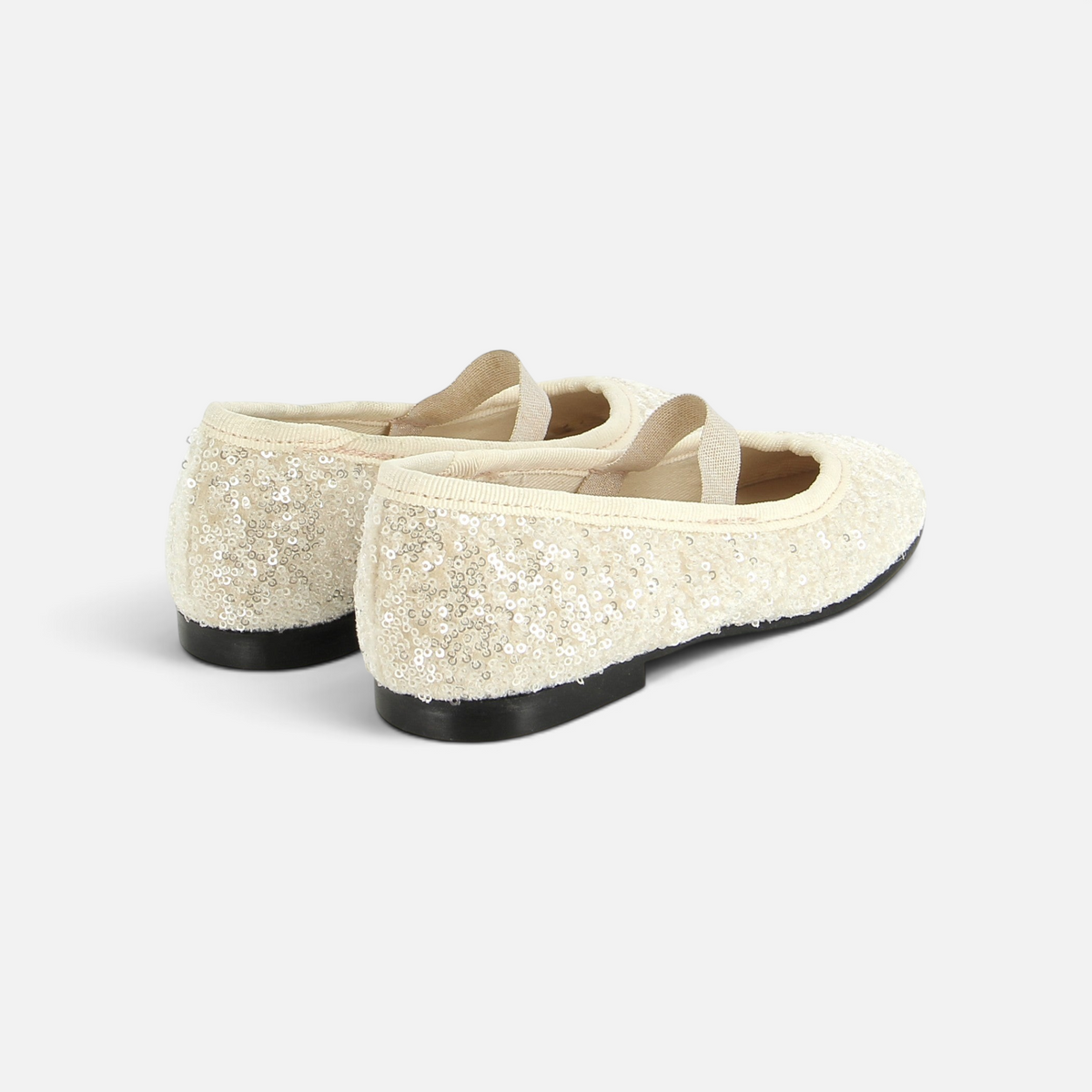 Pom d'Api -ballerina's voor meisjes van crèmekleurig fluweel met pailletten, een Salomé-riempje en een antislipzool aan de hiel
