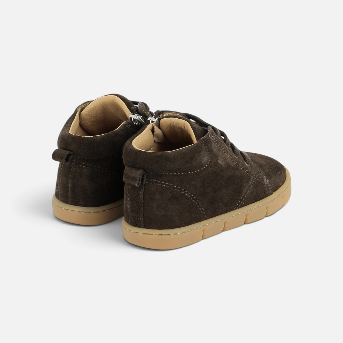 Chaussures barefoot Pom d'Api Teko Zip marron foncé en velours avec semelle souple en caoutchouc naturel