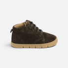 Chaussure barefoot Pom d'Api Teko Zip en velours marron foncé avec lacets, fermeture éclair et semelle en caoutchouc