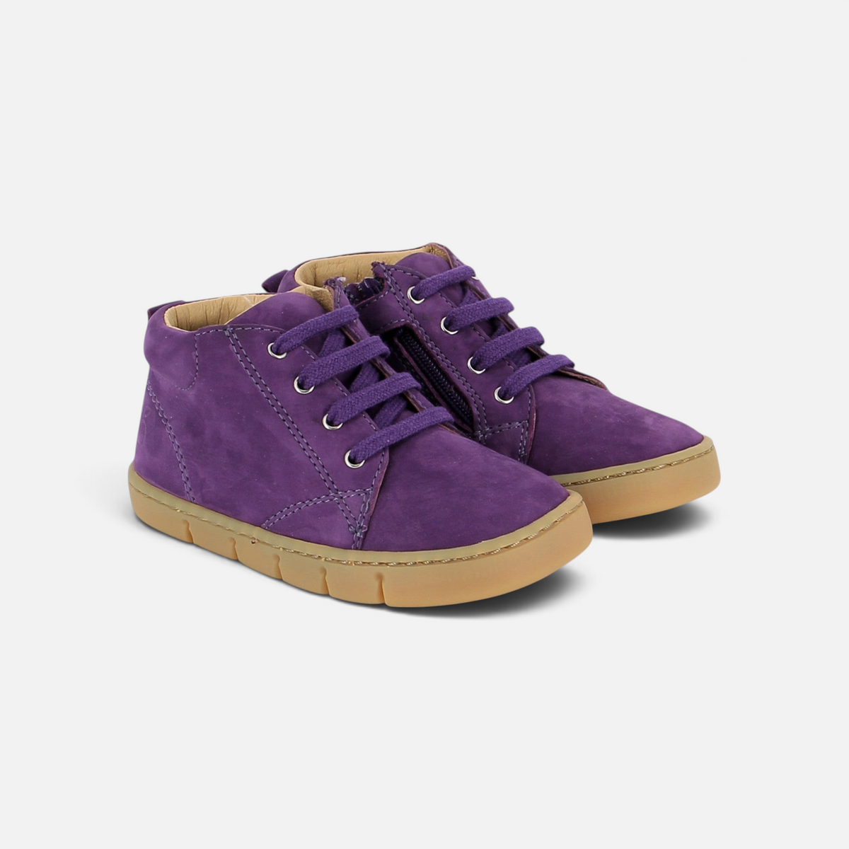 Pom d'Api Teko Zip Lace barefoot shoes in purple suede with a flexible natural rubber sole