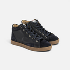 Baskets montantes Pom d'Api Top Touch en cuir velours et nappa bleu marine avec lacets et fermeture éclair latérale
