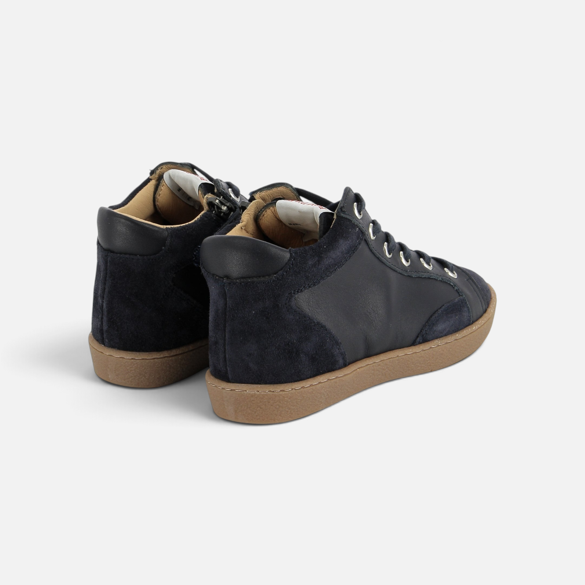 Baskets montantes Pom d'Api Top Touch en cuir marine et velours avec semelle en caoutchouc souple