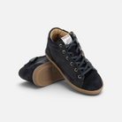 Baskets montantes Pom d'Api bleu marine en cuir velours et nappa avec lacets et semelle en caoutchouc souple
