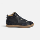 Basket montante Pom d'Api marine en cuir nappa et velours avec semelle en caoutchouc souple et fermeture zippée