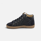 Basket montante Pom d'Api marine en cuir nappa et velours avec lacets et fermeture éclair latérale