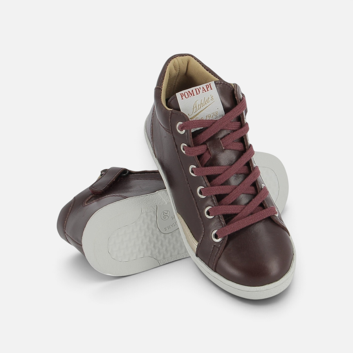 Baskets montantes Pom d'Api Top Zippy en cuir prune avec lacets et fermeture éclair latérale, semelle en caoutchouc