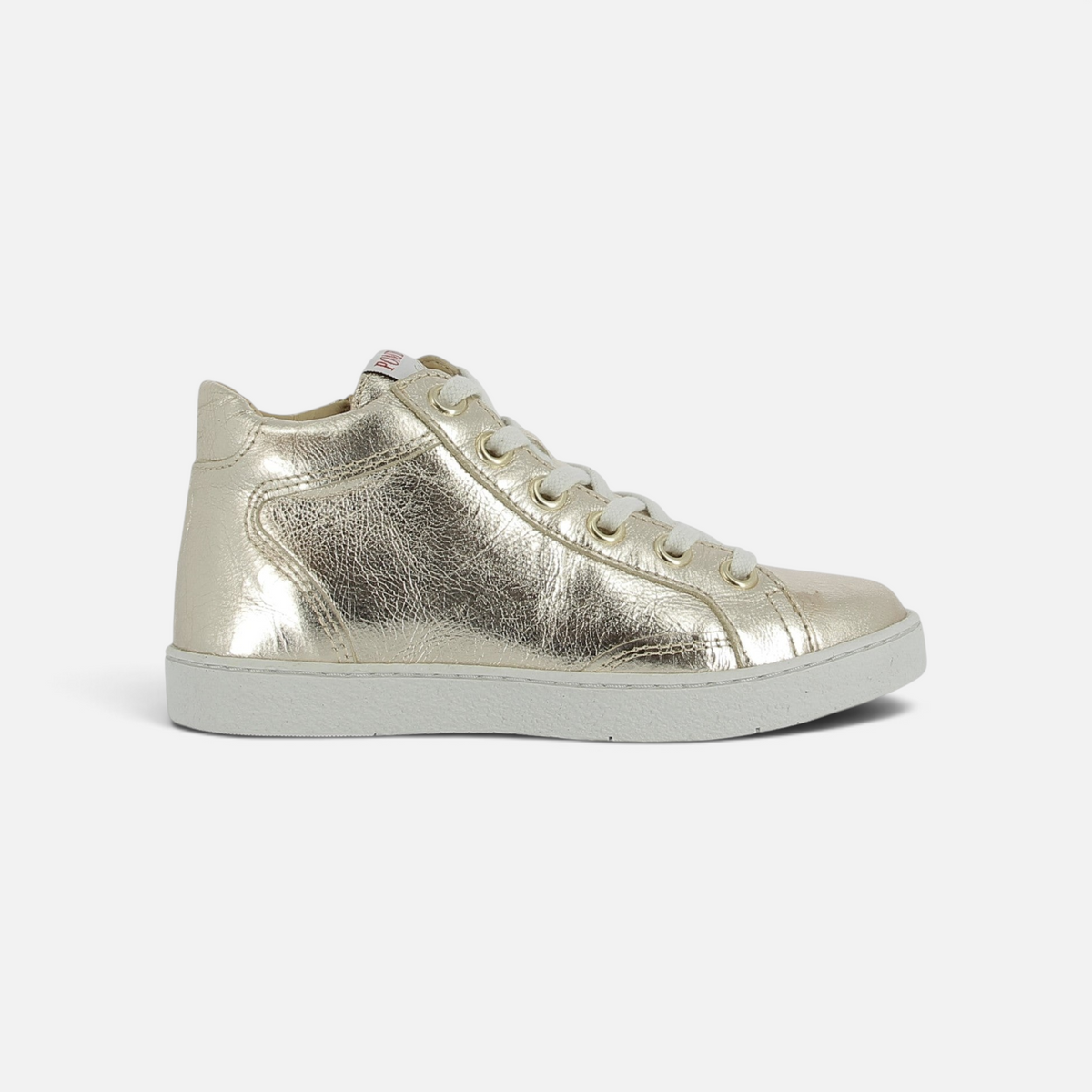 Basket montante Pom d'Api Top Zippy en cuir métallisé platine avec fermeture éclair latérale et semelle en gomme