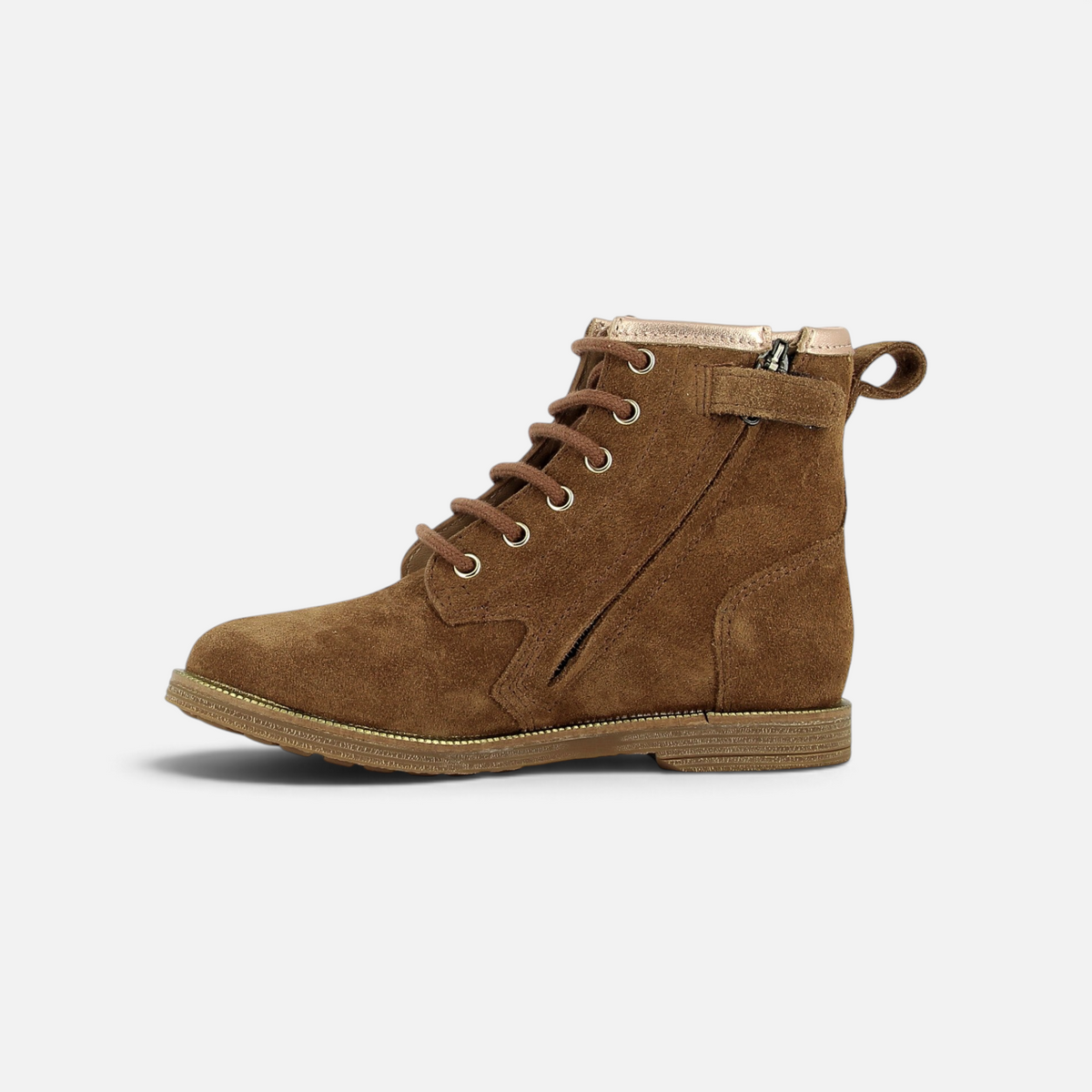 Bottines montantes Pom d'Api Trip Hi Lace SL en velours cognac avec lacets et fermeture éclair latérale