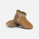 Boots Pom d'Api Trip Trott en cuir velours caramel avec détails glitter et fermeture zippée latérale