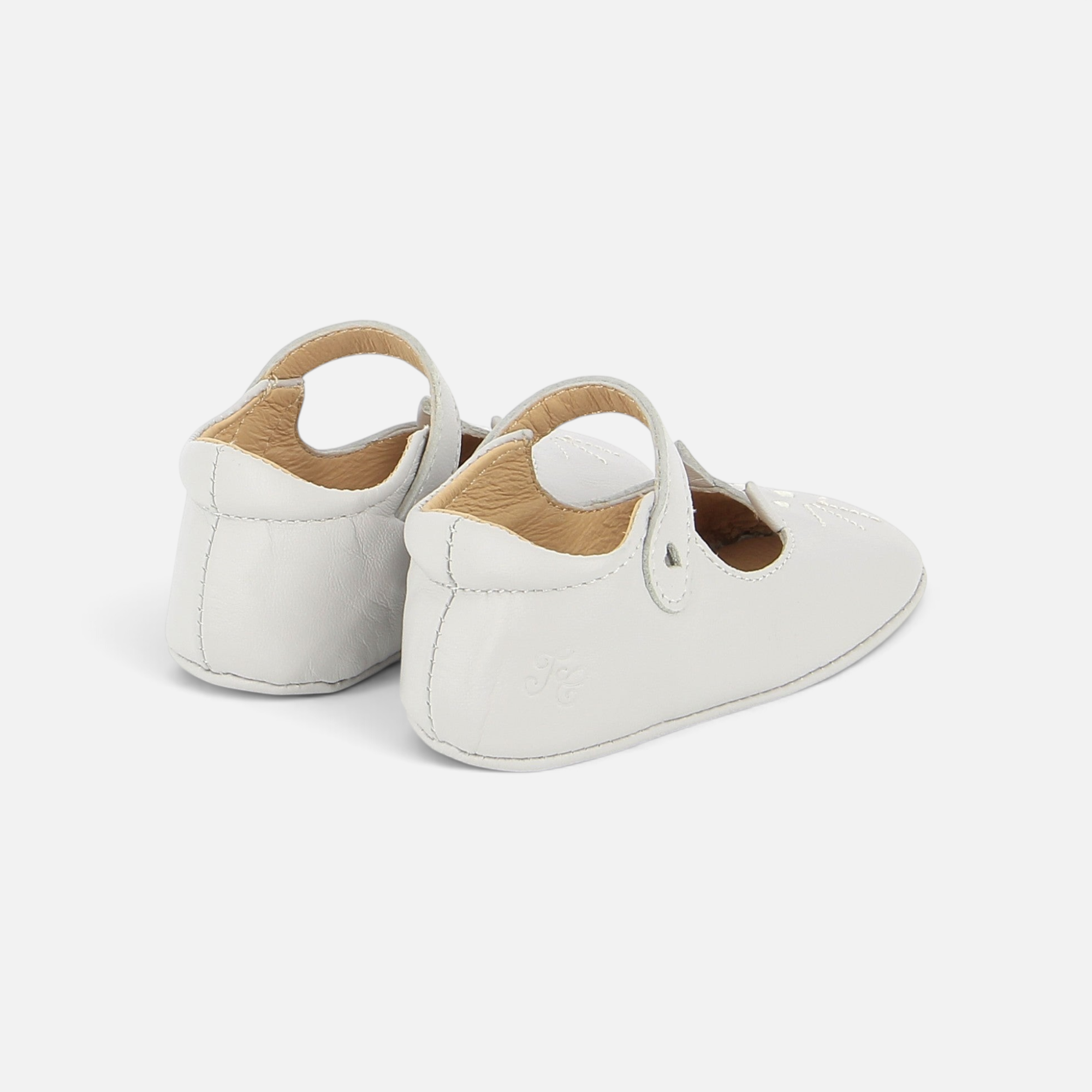 Pom d'Api -babyslofjes van zacht grijs leer met elastisch bandje, model Tartine et Chocolat