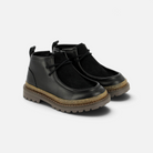 Pom d'Api ' Wall Zip Micky Kids' Ankle Boots in black leather with two materials, featuring a lug sole and a side zipper