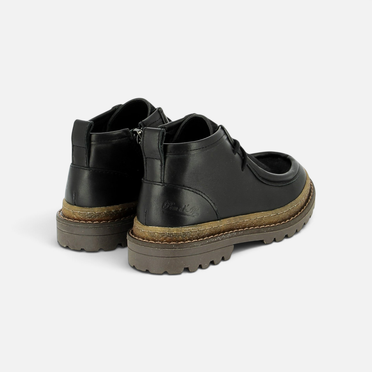Pom d'Api Wall Zip Children's Black Ankle Boots in Smooth Leather with a Thick Treaded Sole and Side Zipper