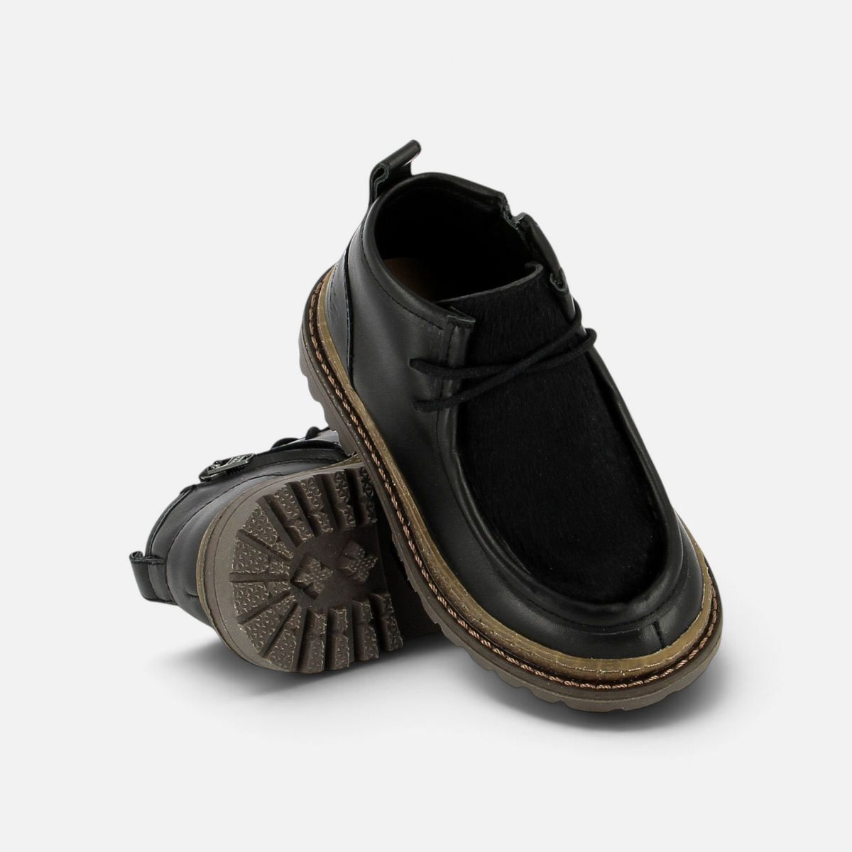 Pom d'Api Wall Zip Micky Black High-Top Shoes in nappa leather and ponyhide with a thick lug sole