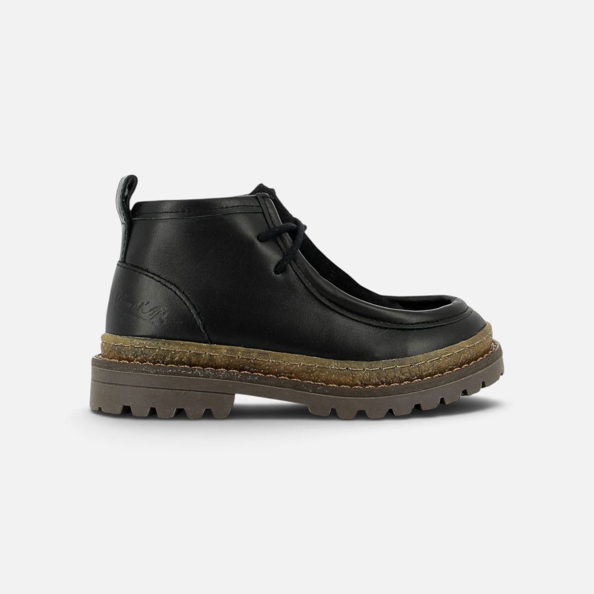 Pom d'Api Wall Zip Micky Kids' Boots in black leather with a thick lug sole and side zipper closure