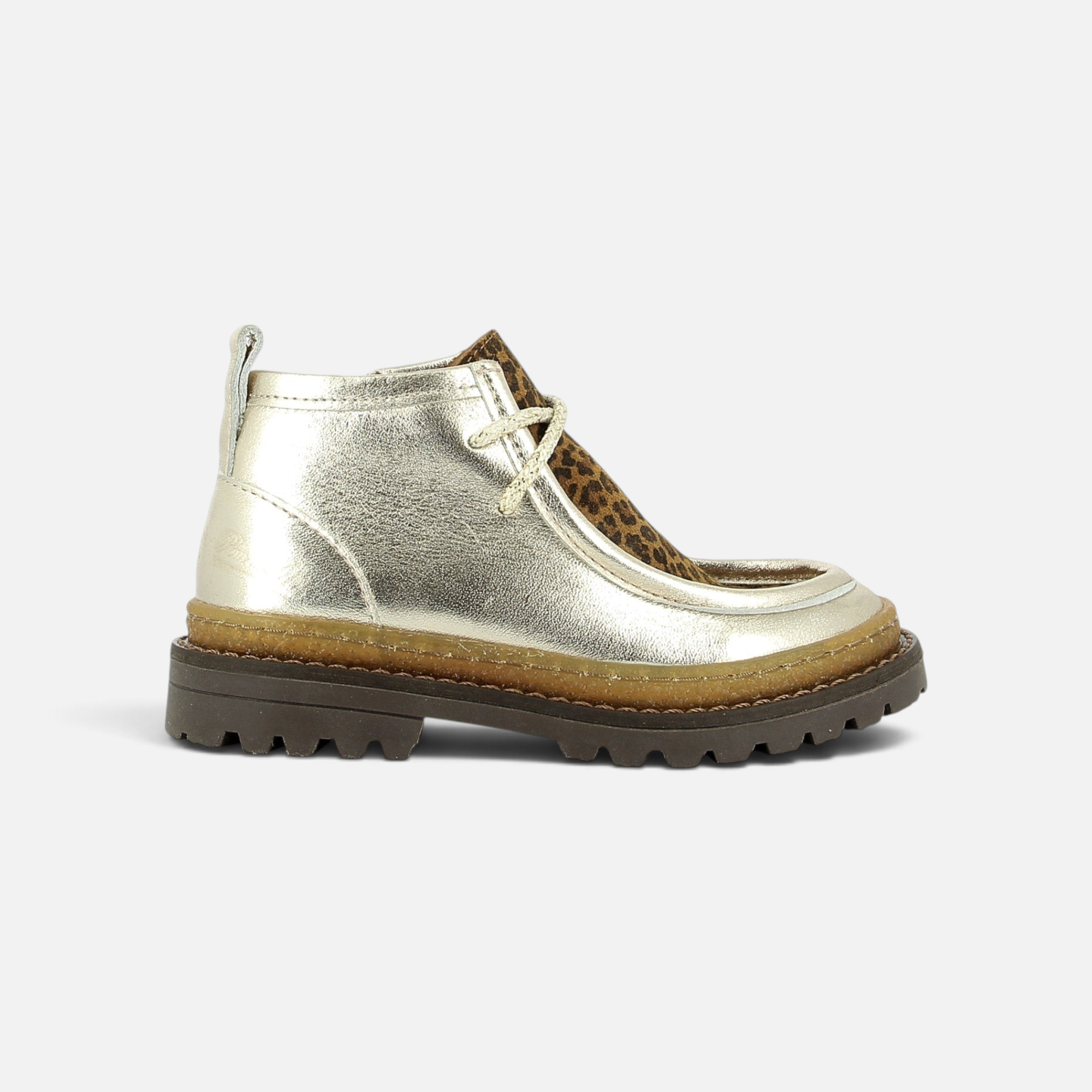 Chaussure montante Pom d'Api Wall Zip en cuir platine avec détails léopard et semelle crantée robuste