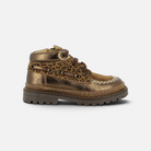 Chaussures bateau montantes Pom d'Api Wall en cuir métallisé cuivre et imprimé léopard avec semelle crantée épaisse