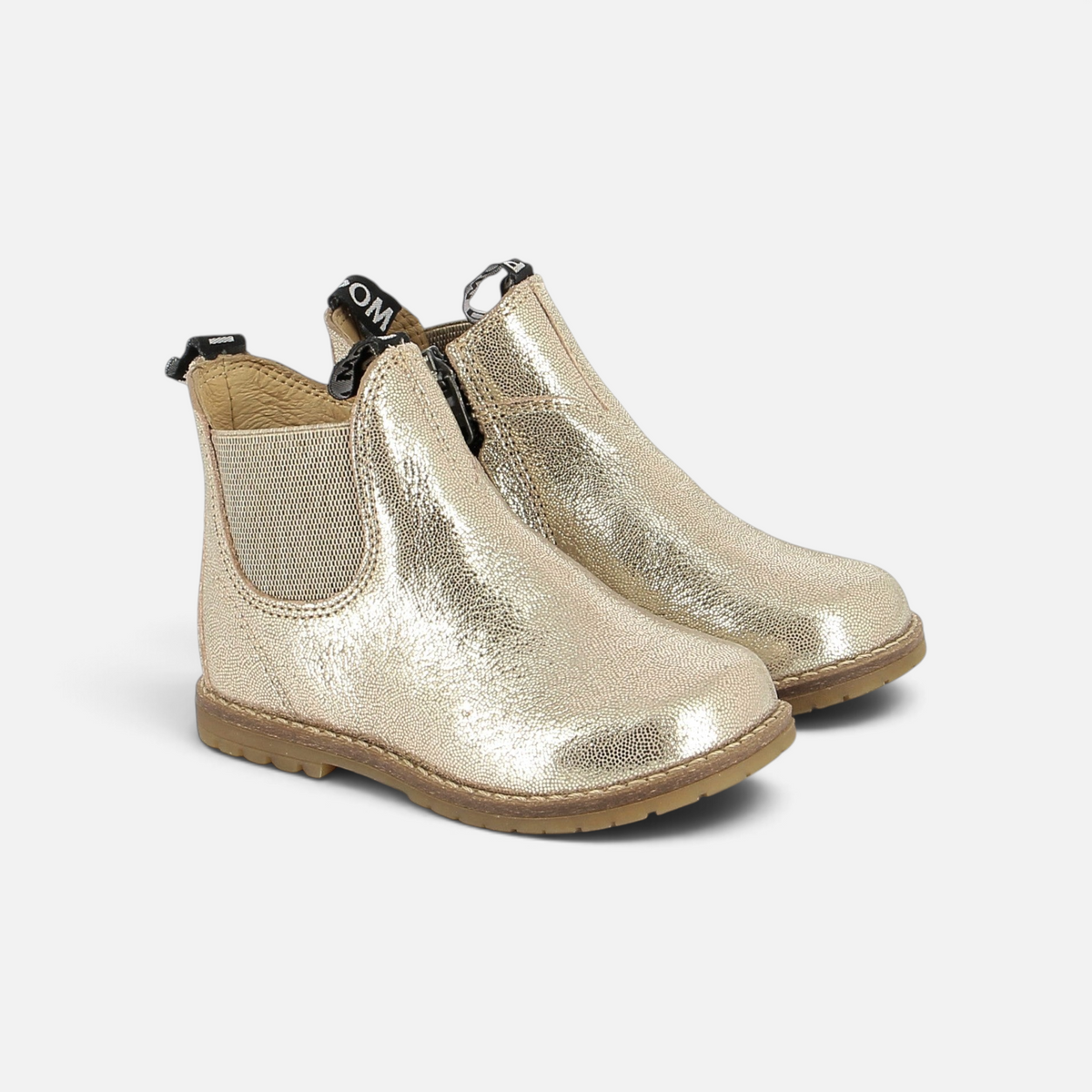 Pom d'Api Bob Gold Sequin Chelsea Boots with Side Zipper and Non-Slip Sole for Kids