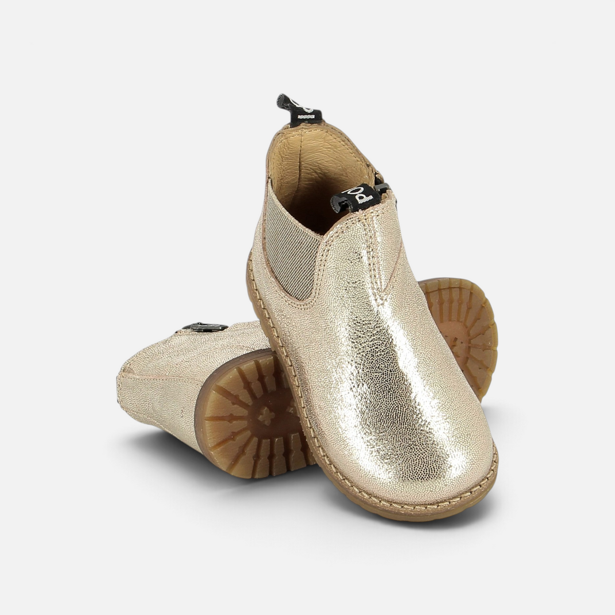 Pom d'Api Bob Chelsea Boots in sand-colored sequined leather color with a side zipper and non-slip sole