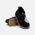 Bottines Chelsea Pom d'Api Bob Zip Flo en velours bleu marine avec motif fleur argentée et semelle antidérapante