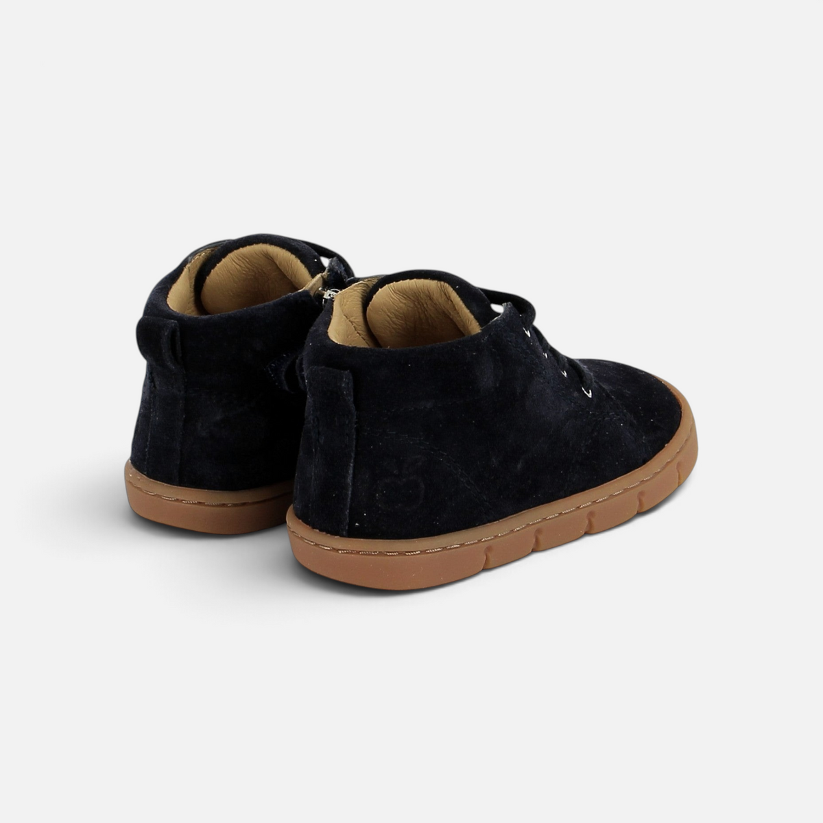 Pom d'Api Teko Zip Lace barefoot shoes in navy blue suede with a flexible natural rubber sole