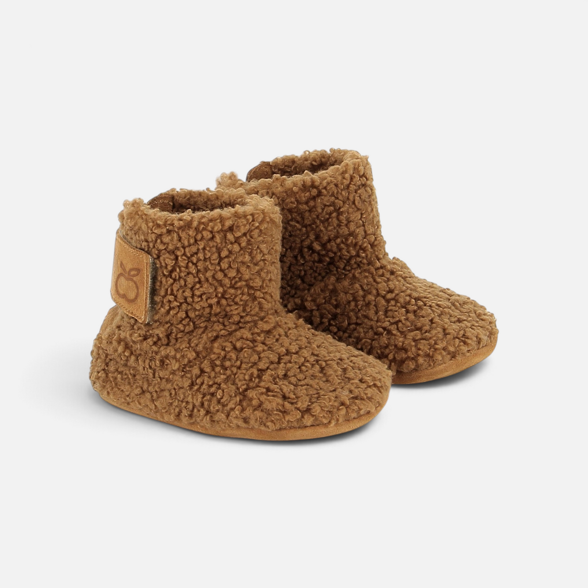 Pom d'Api Gift Baby Booties: Brown terry cloth "squirrel-style" comfort blanket with adjustable Velcro strap